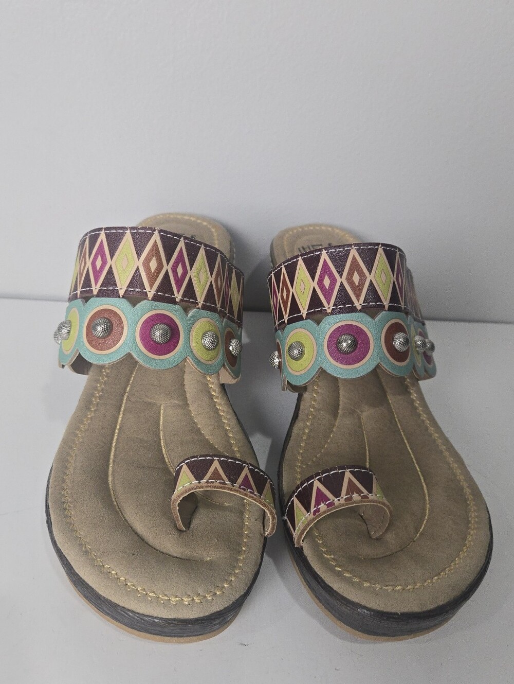 Artistic Multicolor Women's Slide Sandals - Pink, Teal & Brown